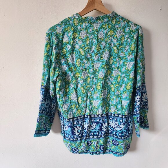Womens Exclusively For Signals XL Boho Peasant Blouse Green Blue Bohemian - Picture 3 of 4